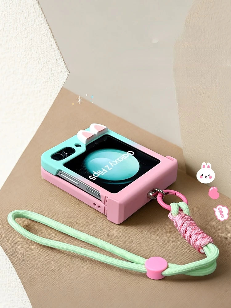 Cute Rabbit Ears Case With Hand Strap for Galaxy Z Flip5