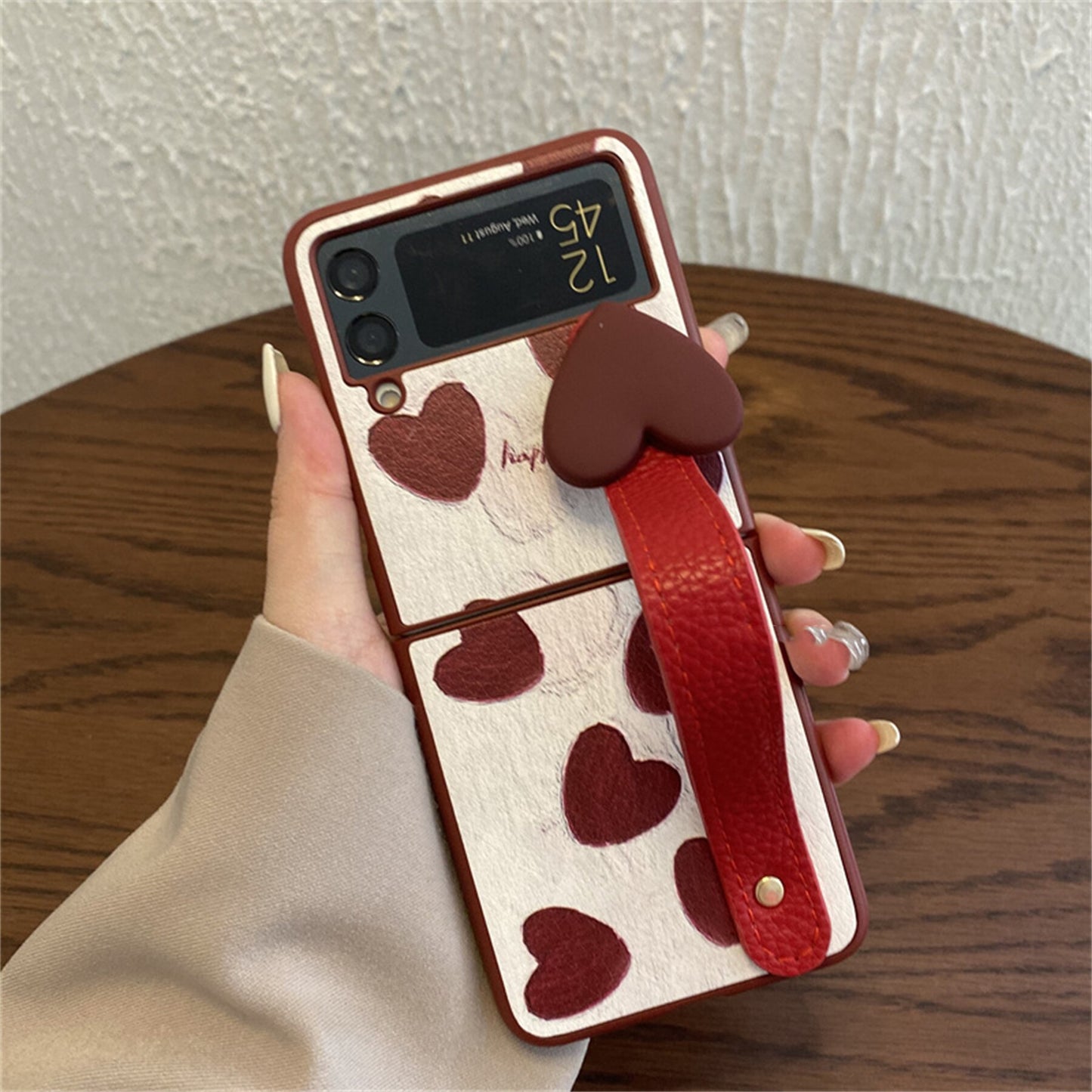 Cute 3D Red Love Heart Wrist Strap Bracket Phone Case for Galaxy Z Flip
