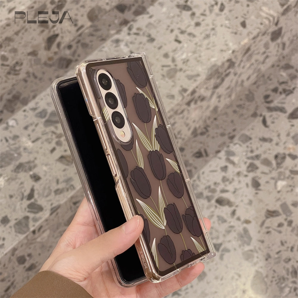 Cute Black Tulip Flower Phone Case For Samsung Galaxy Z Fold