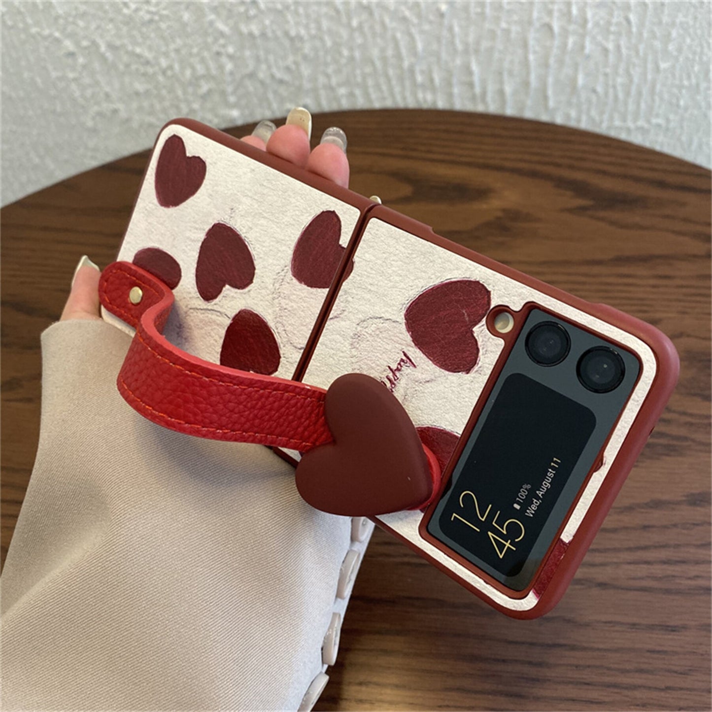 Cute 3D Red Love Heart Wrist Strap Bracket Phone Case for Galaxy Z Flip