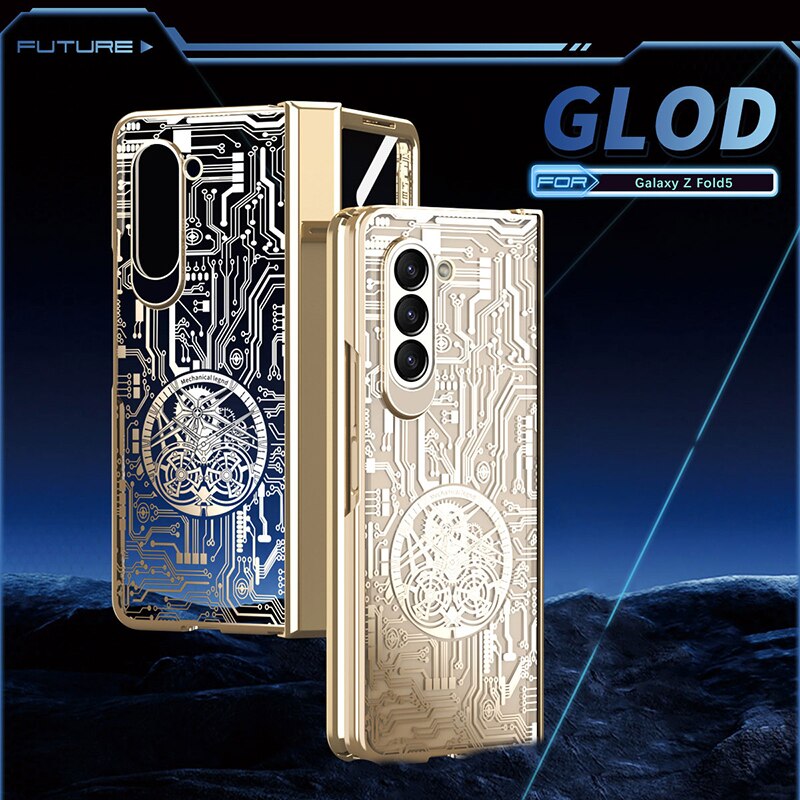 Mechanical Hinge Fashion Star Plating Clear Cover For Samsung Fold 5