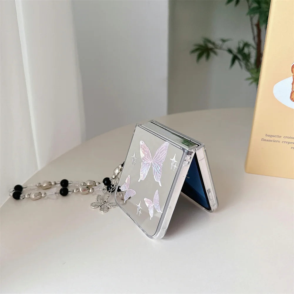 Butterfly Mirror Wrist Chain Case for Samsung Galaxy Z Flip 5&4