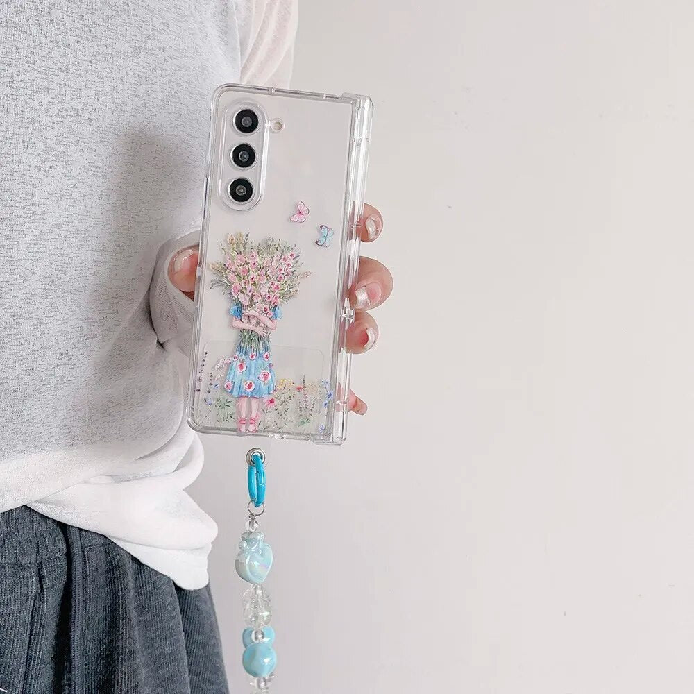 Cute Case Flowers Bracelet For Samsung Galaxy Z Fold