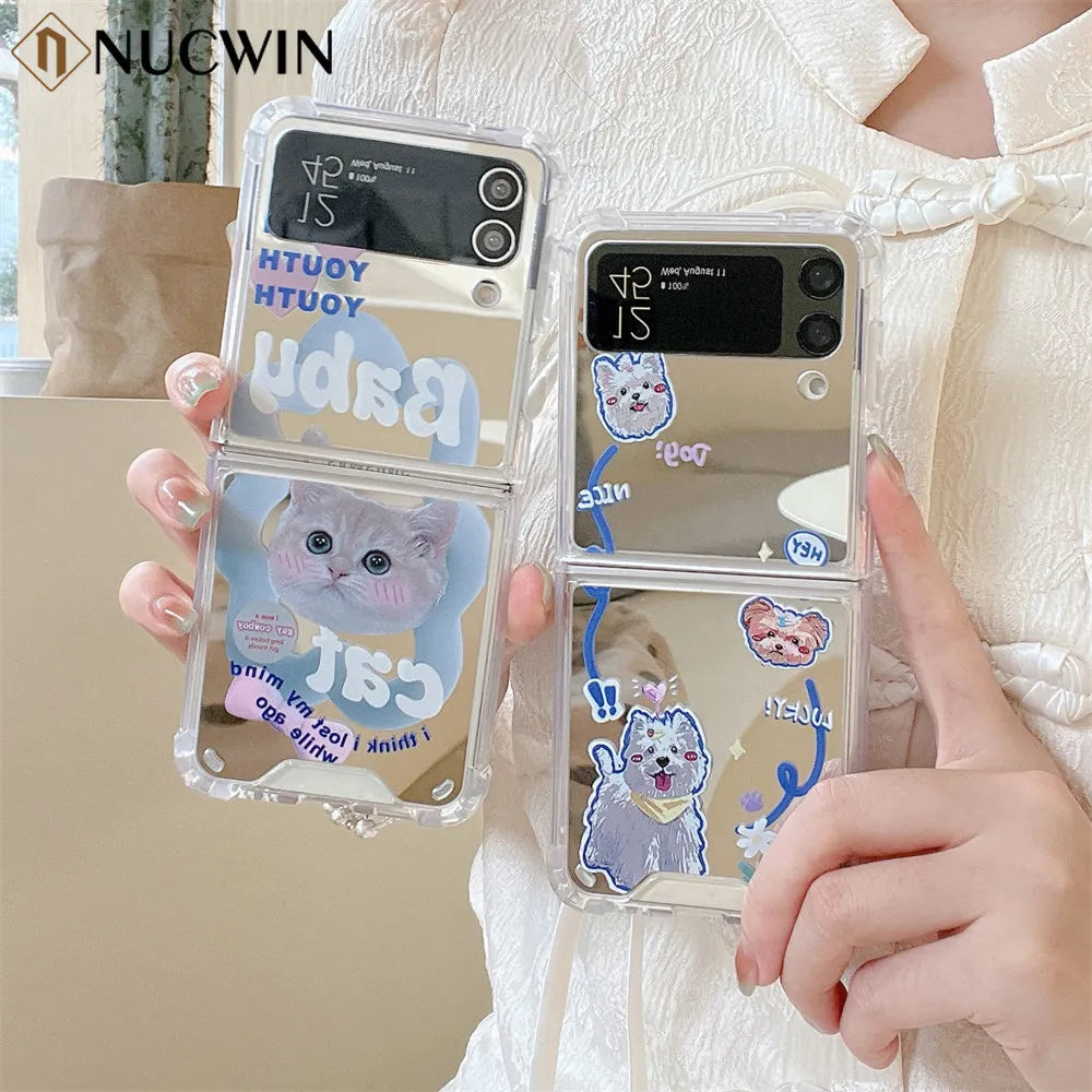 Cute Mirror Cat Case For Samsung Galaxy Z Flip 4