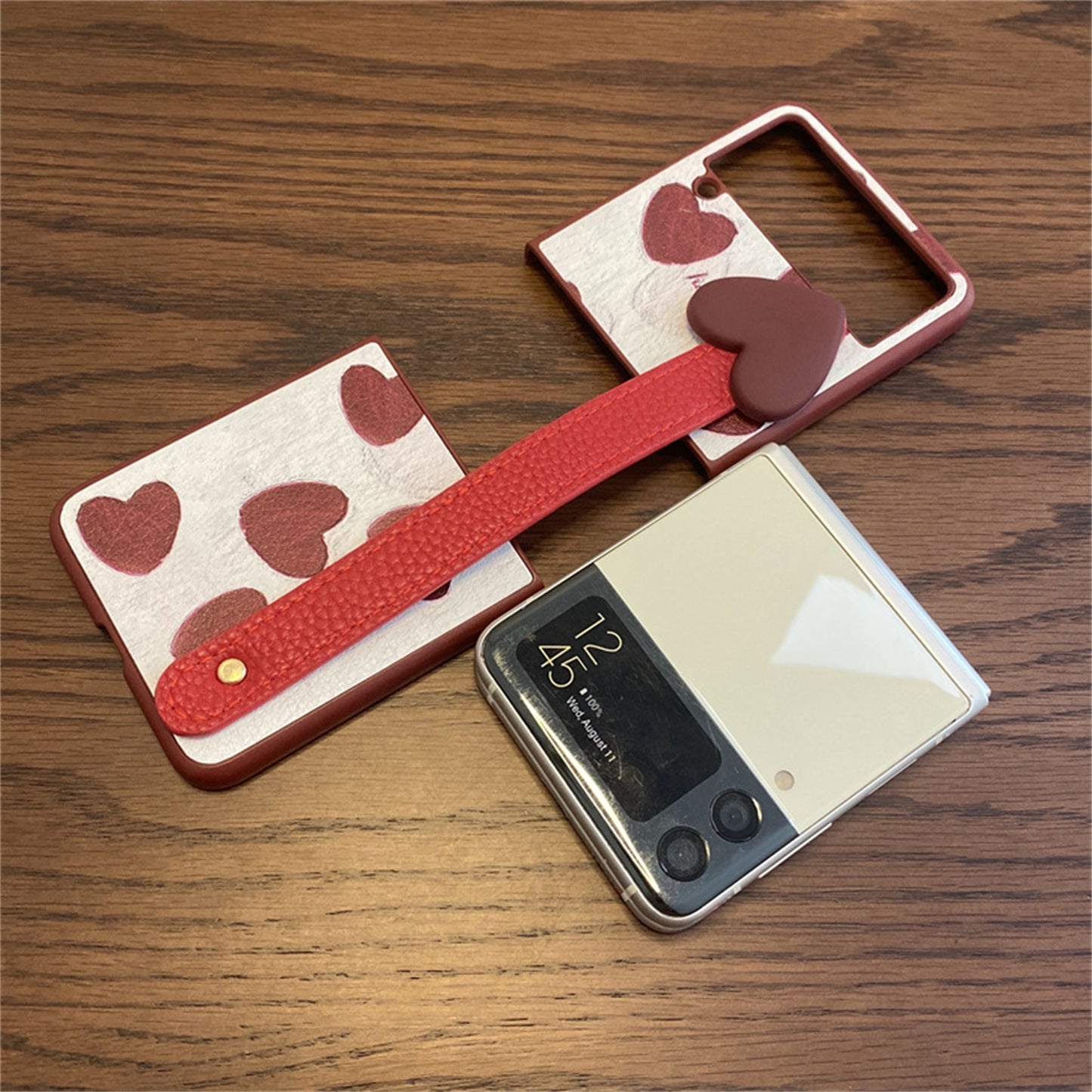 Cute 3D Red Love Heart Wrist Strap Bracket Phone Case for Galaxy Z Flip