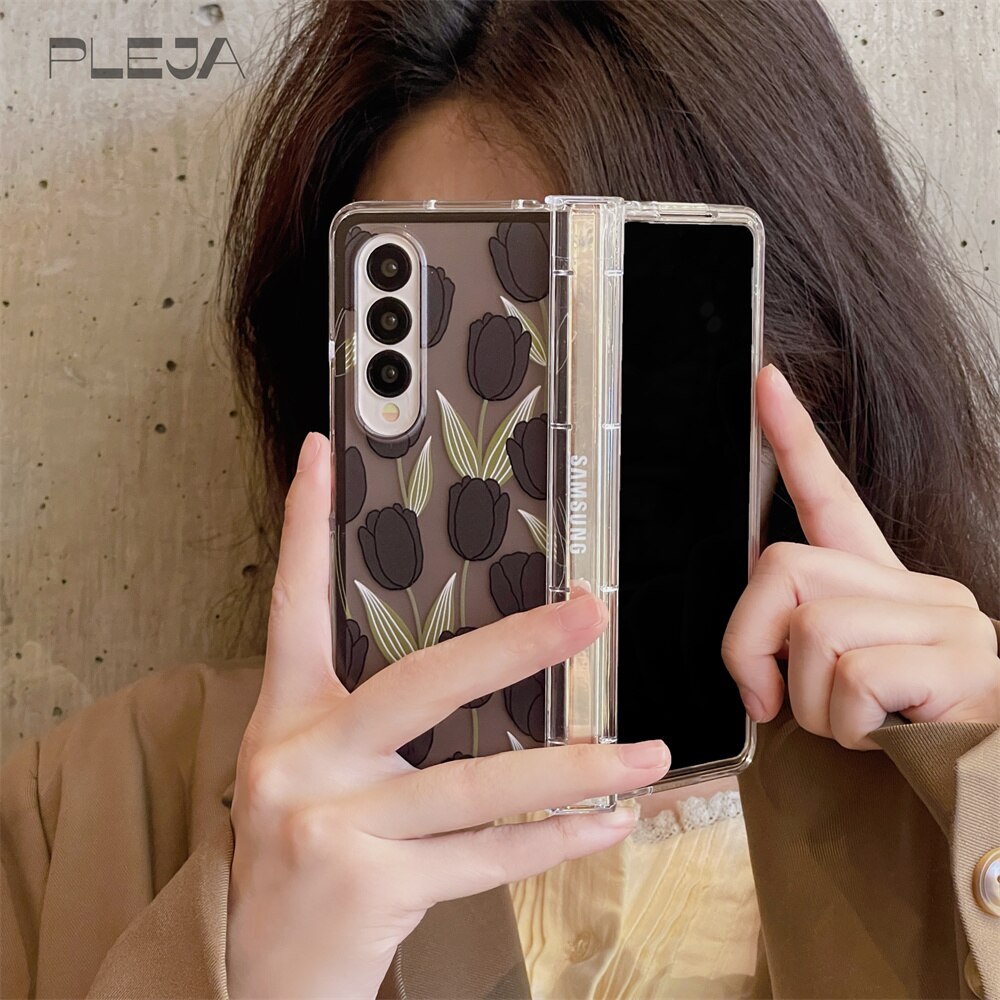 Cute Black Tulip Flower Phone Case For Samsung Galaxy Z Fold