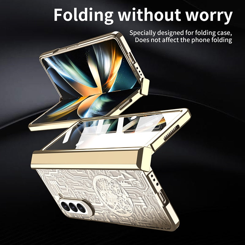 Mechanical Hinge Fashion Star Plating Clear Cover For Samsung Fold 5