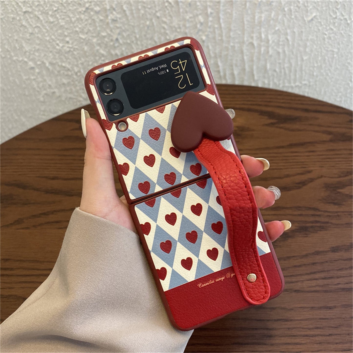 Cute 3D Red Love Heart Wrist Strap Bracket Phone Case for Galaxy Z Flip