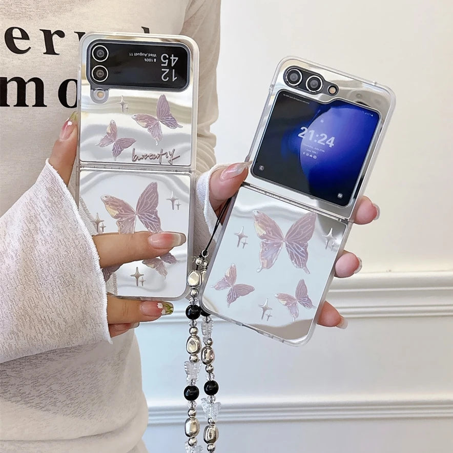 Butterfly Mirror Wrist Chain Case for Samsung Galaxy Z Flip 5&4