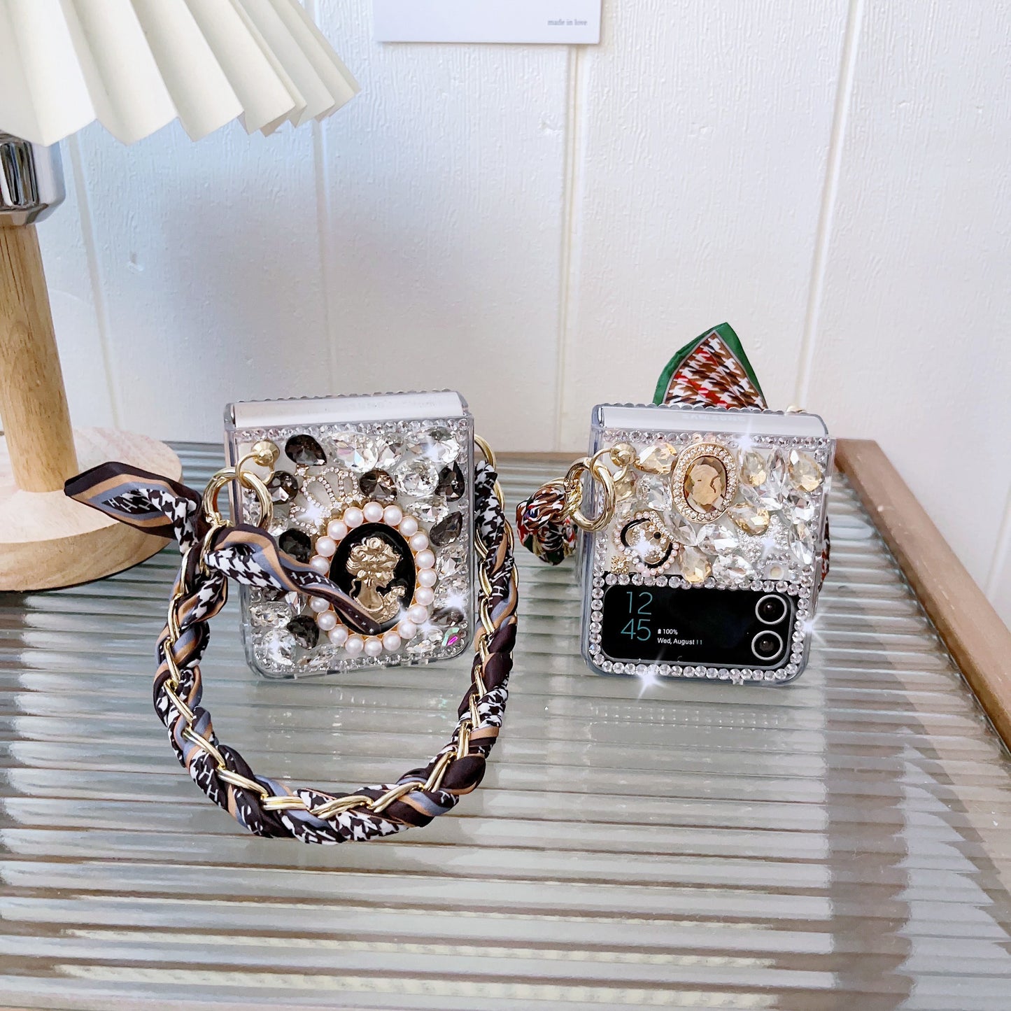 Fashion Bling Diamond Silk Scarf Bracelet Chain Phone case For Samsung Galaxy Z Flip 3