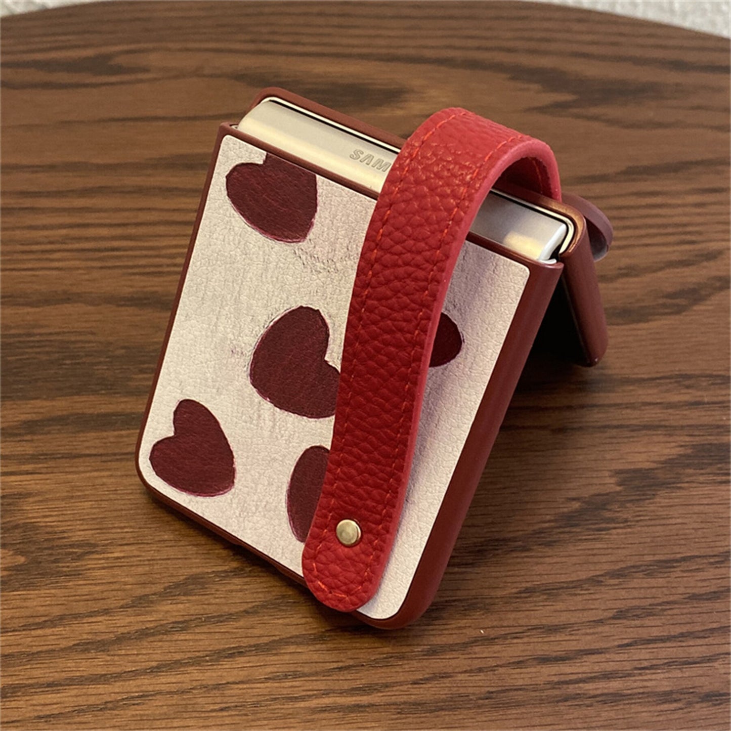 Cute 3D Red Love Heart Wrist Strap Bracket Phone Case for Galaxy Z Flip