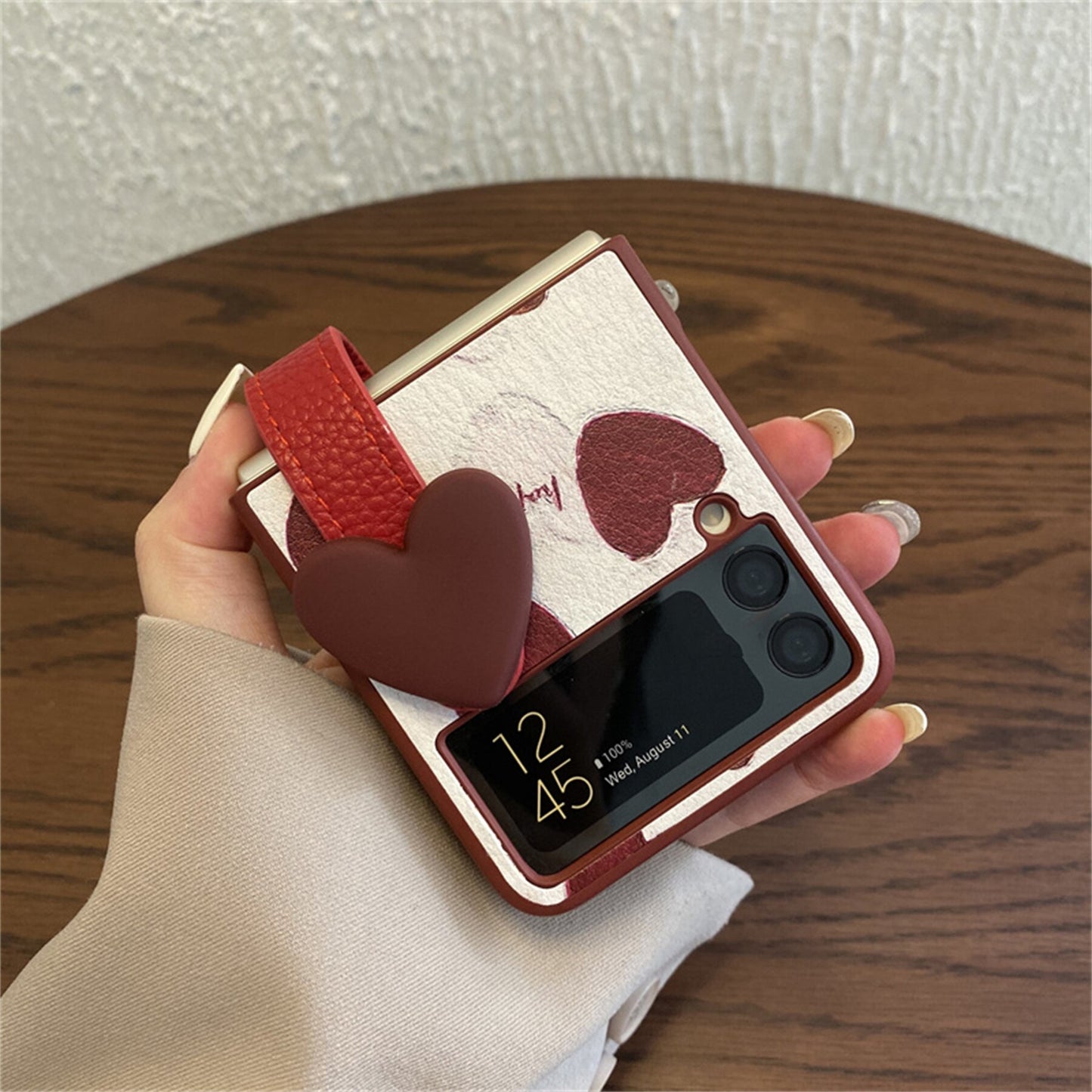 Cute 3D Red Love Heart Wrist Strap Bracket Phone Case for Galaxy Z Flip