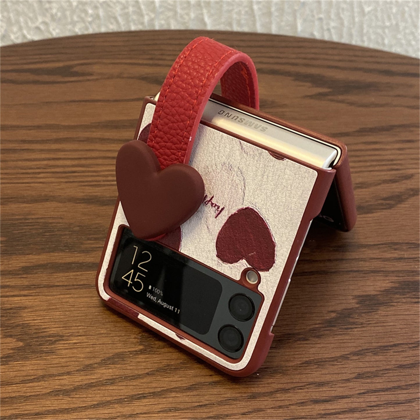 Cute 3D Red Love Heart Wrist Strap Bracket Phone Case for Galaxy Z Flip