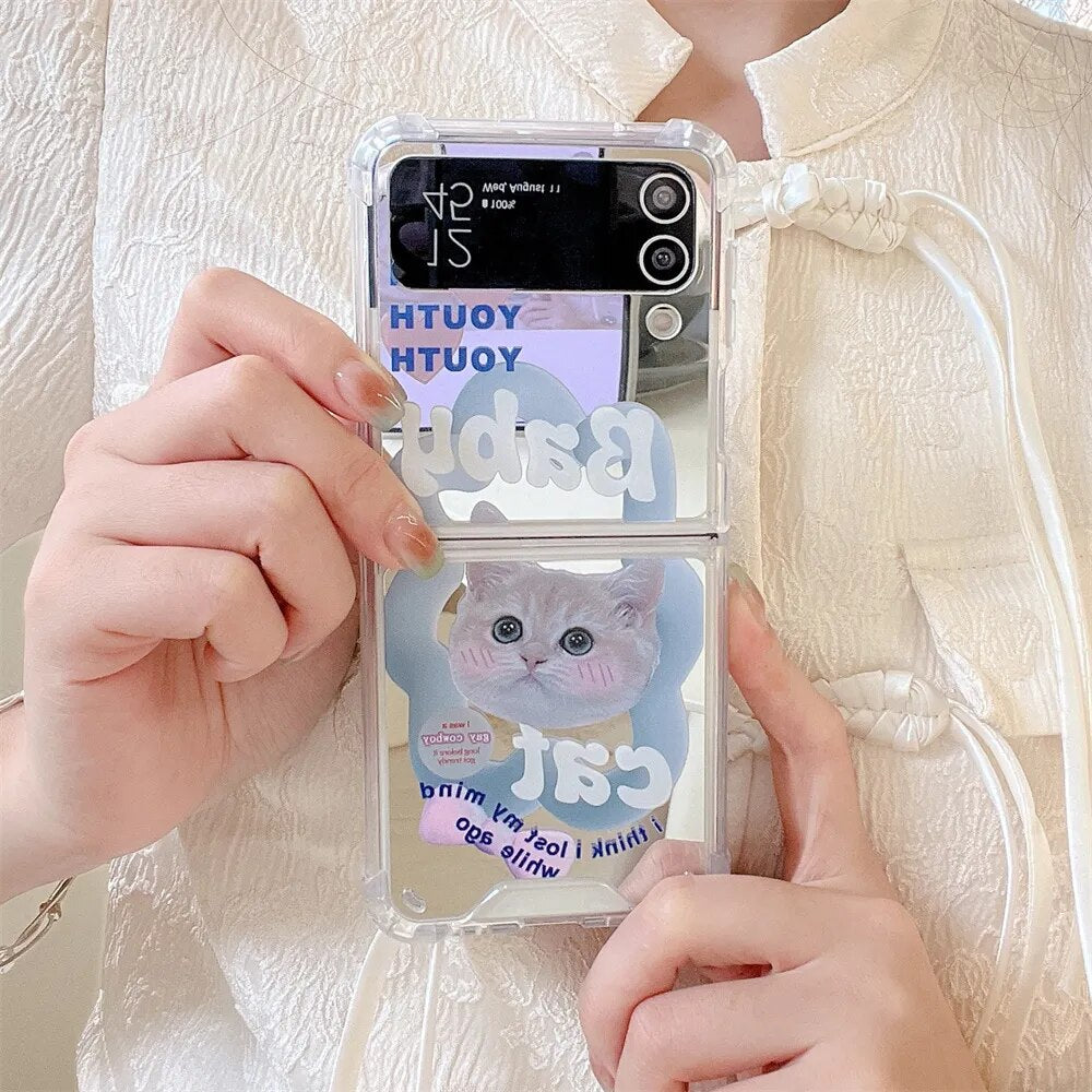 Cute Mirror Cat Case For Samsung Galaxy Z Flip 4