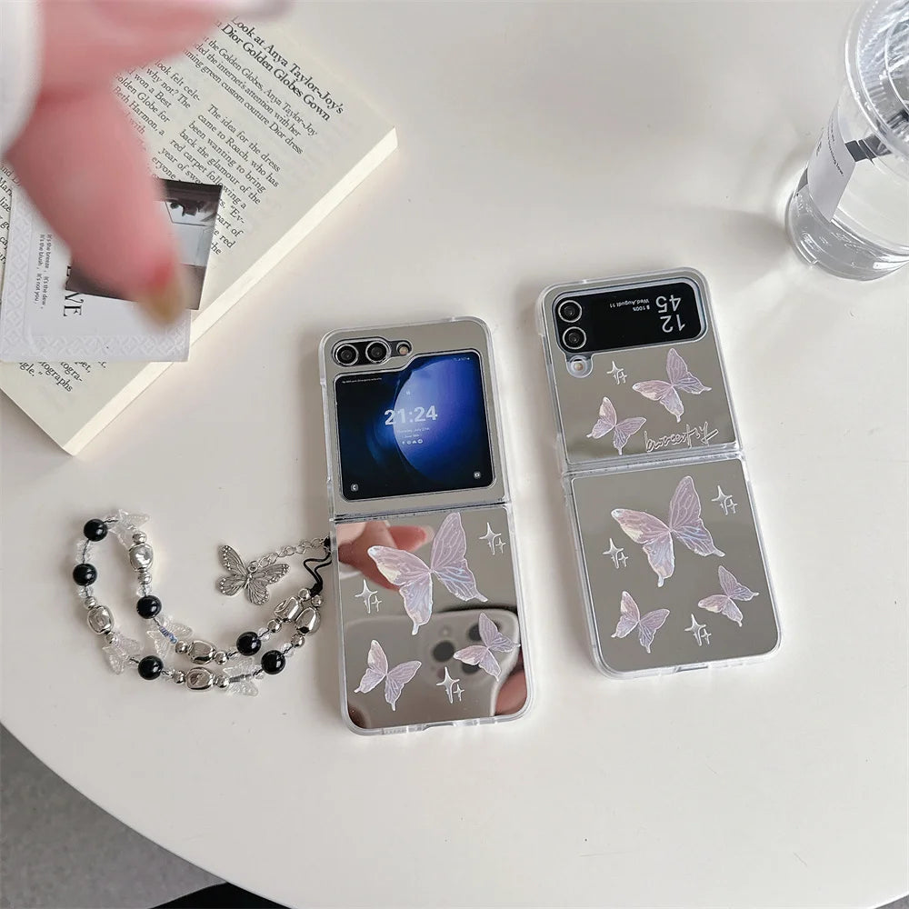 Butterfly Mirror Wrist Chain Case for Samsung Galaxy Z Flip 5&4