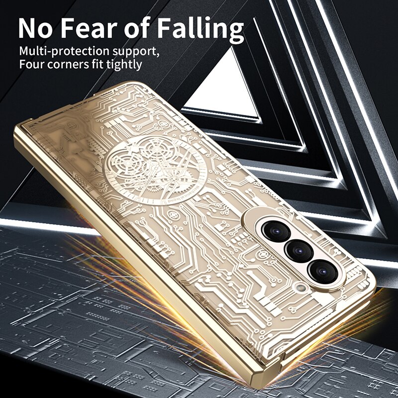 Mechanical Hinge Fashion Star Plating Clear Cover For Samsung Fold 5