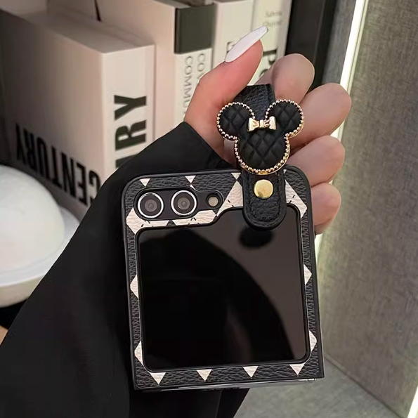 Luxury Leather Cartoon Checkerboard Wrist Strap for Samsung Z Flip Series