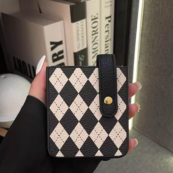 Luxury Leather Cartoon Checkerboard Wrist Strap for Samsung Z Flip Series