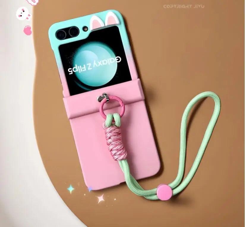 Cute Rabbit Ears Case With Hand Strap for Galaxy Z Flip5