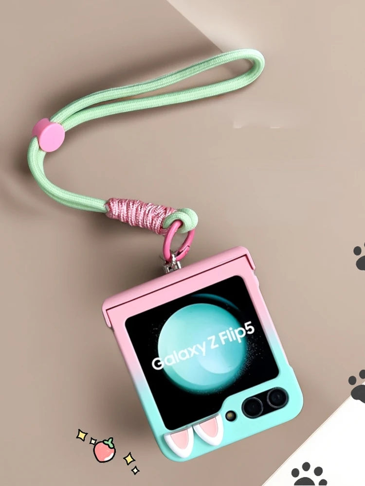 Cute Rabbit Ears Case With Hand Strap for Galaxy Z Flip5