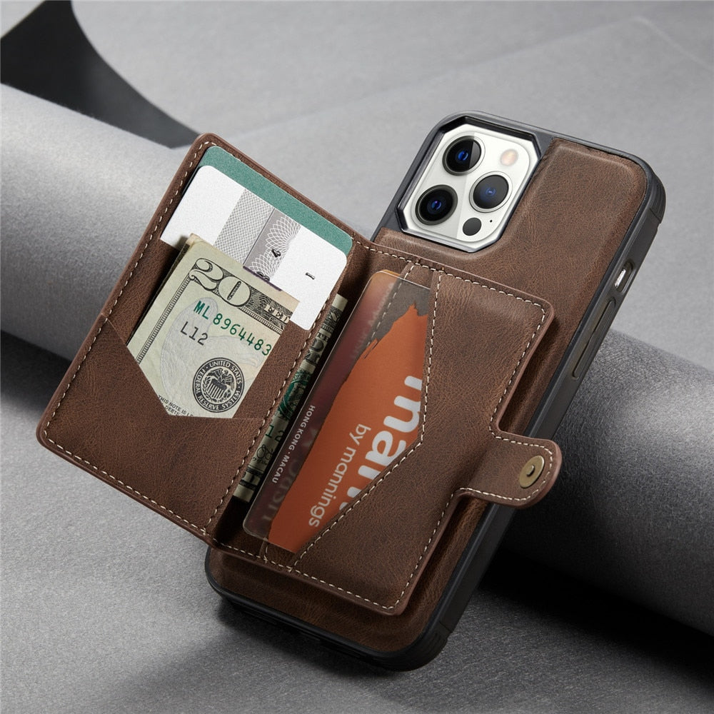 Magnetic Leather Wallet iPhone Mini Case