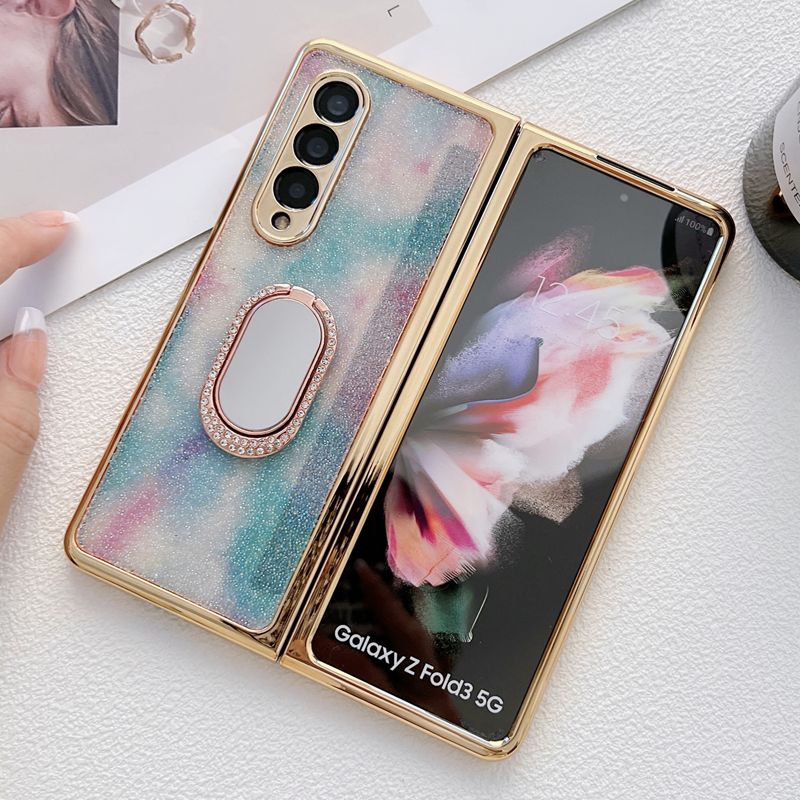 Glitter Diamond Phone Cover For Samsung Z Fold 3 5G With Ring Holder