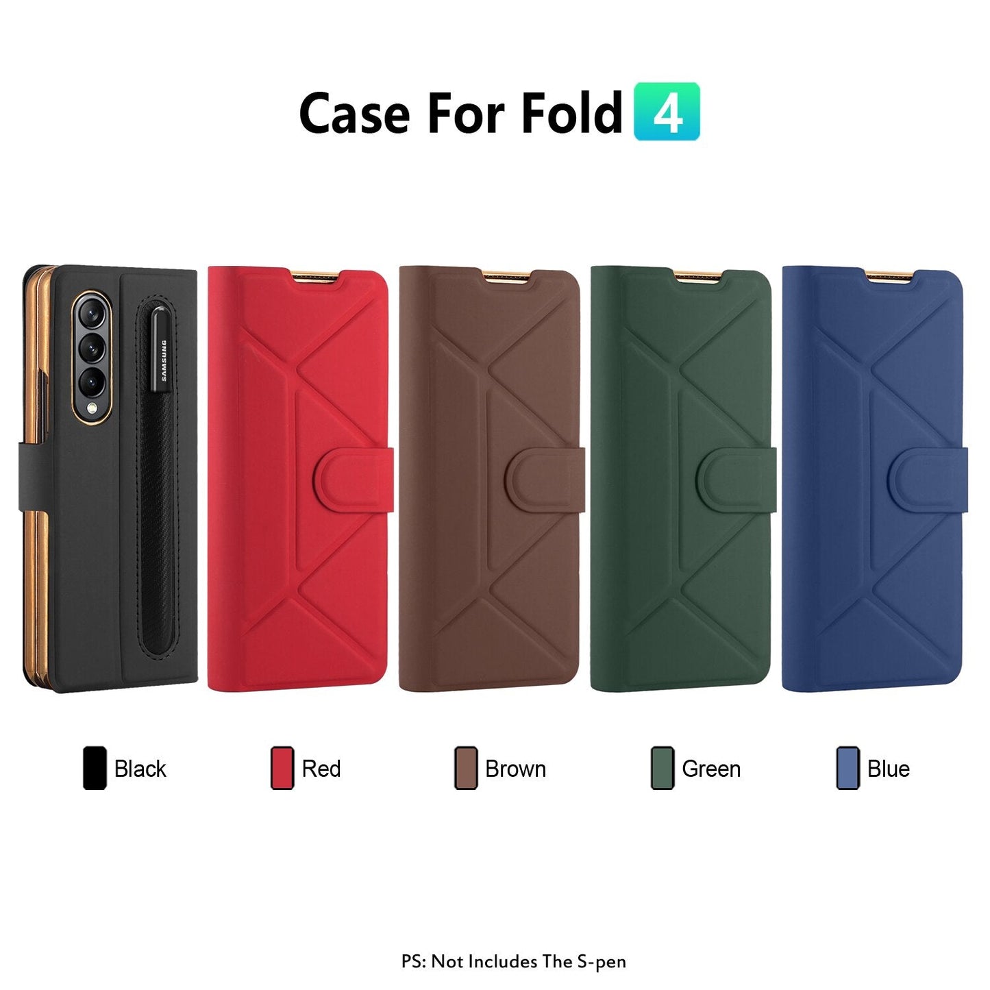 Luxury Texture Leather With Pen Holder Slot Screen Protector Shockproof Folding Cover For Samsung Galaxy Z Fold 4
