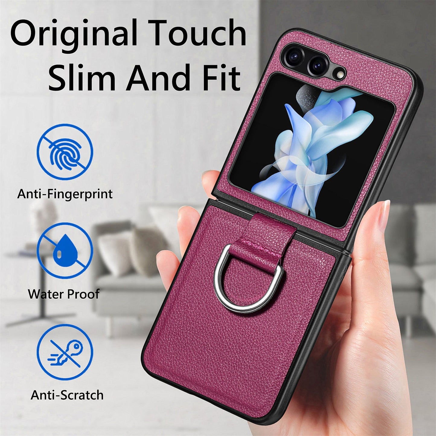 Shockproof Leather Ring Case for Samsung Galaxy Z Flip 5