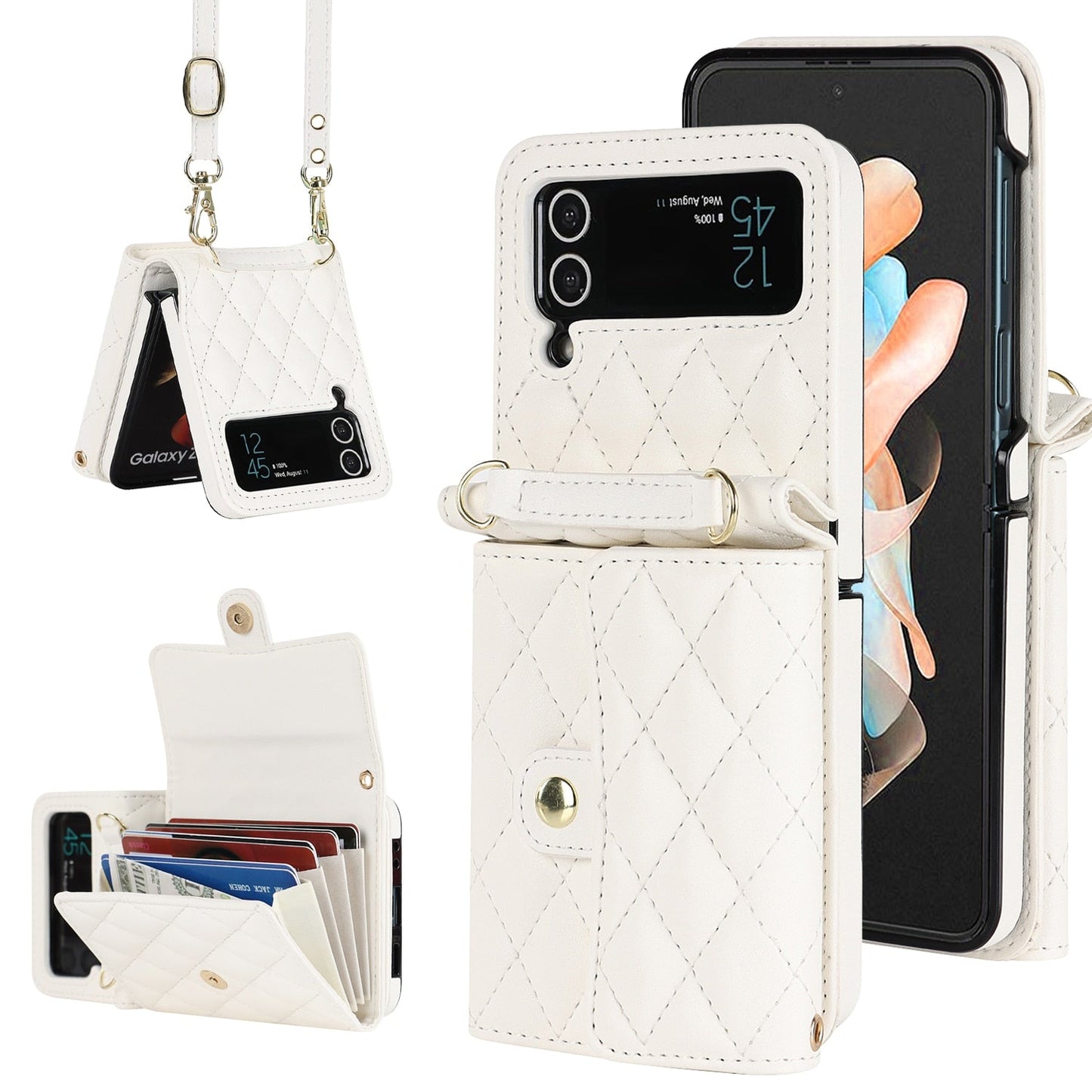 Luxury PU Leather Crossbody Lanyard Holder Magnetic Z Flip 4 & 3 Case