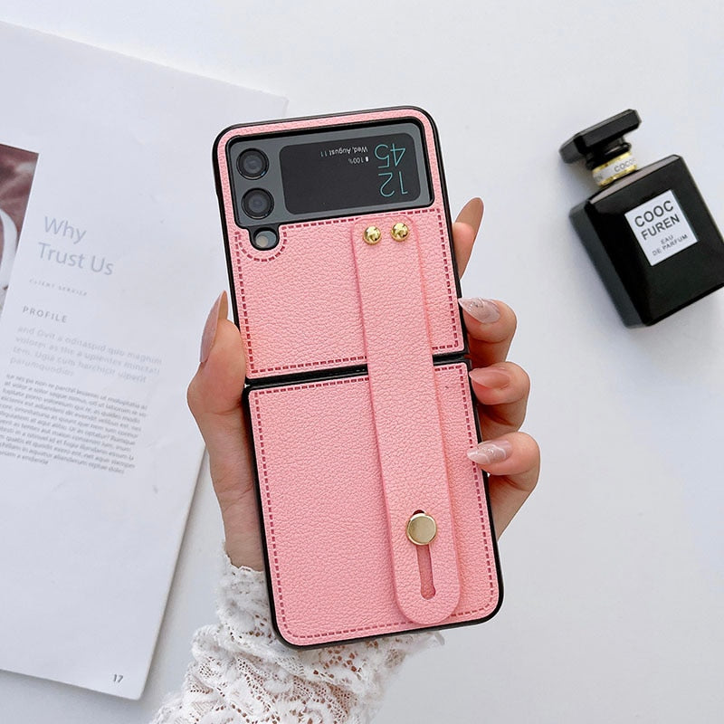 Luxury Wrist Strap Holder Leather Phone Case For Samsung Galaxy Z Flip