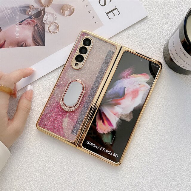 Glitter Diamond Phone Cover For Samsung Z Fold 3 5G With Ring Holder