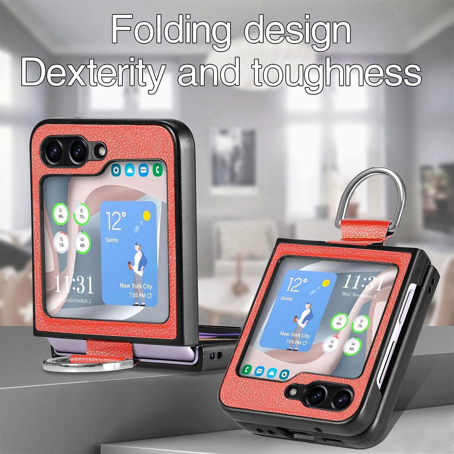 Shockproof Leather Ring Case for Samsung Galaxy Z Flip 5