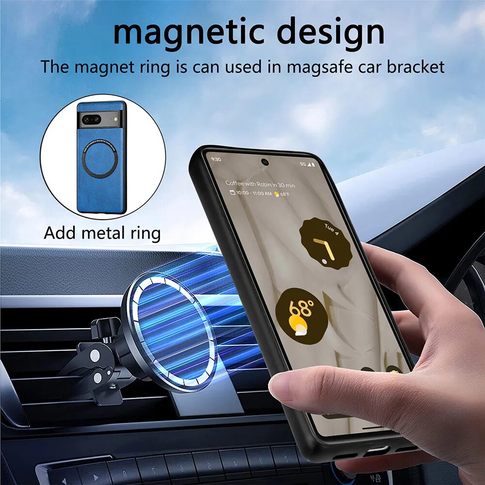 Magnetic Leather Wireless Charging Case For Google Pixel 8