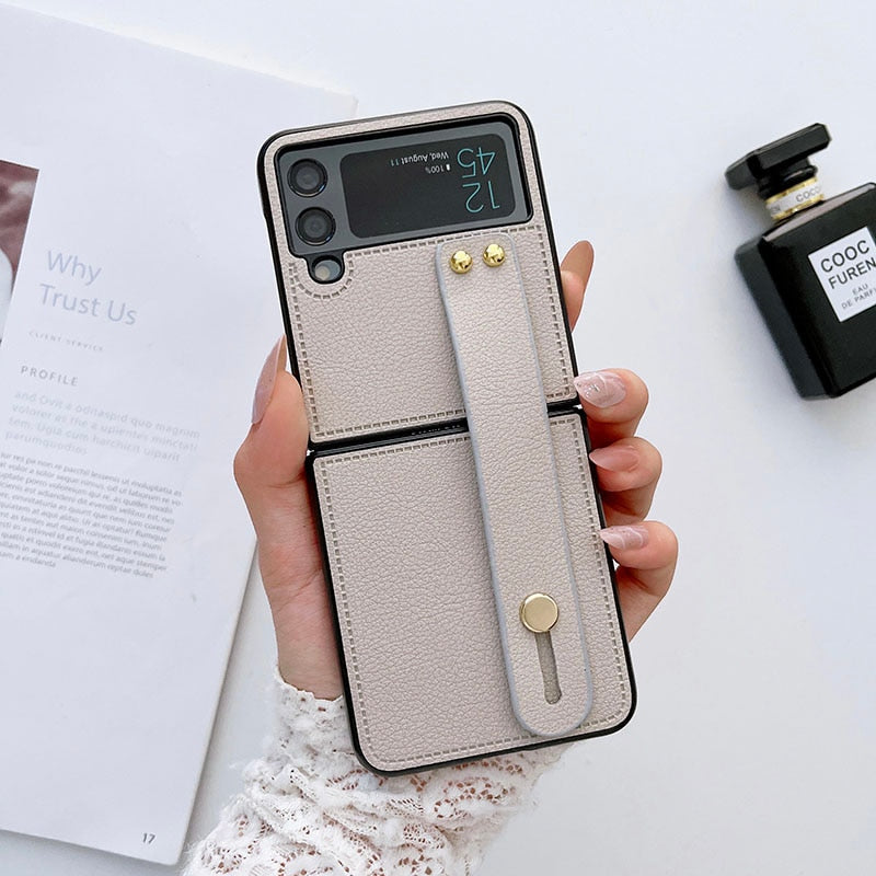 Luxury Wrist Strap Holder Leather Phone Case For Samsung Galaxy Z Flip
