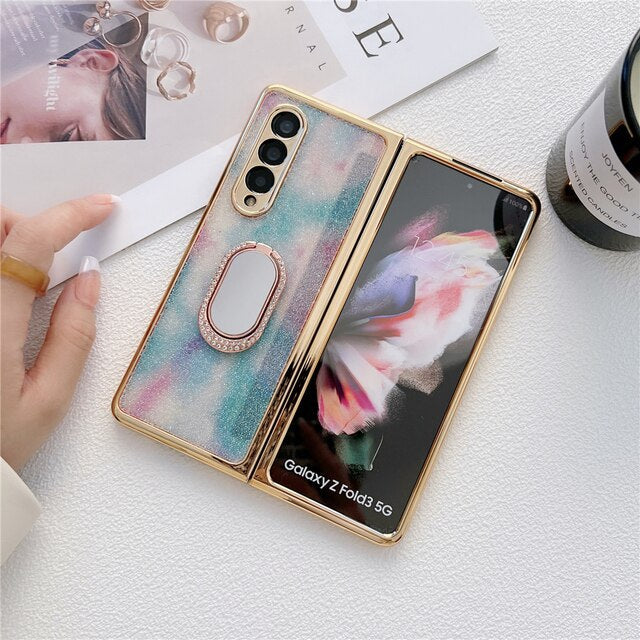 Glitter Diamond Phone Cover For Samsung Z Fold 3 5G With Ring Holder