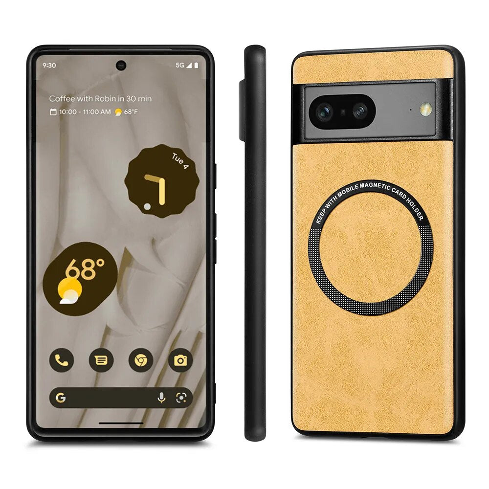 Magnetic Leather Wireless Charging Case For Google Pixel 8