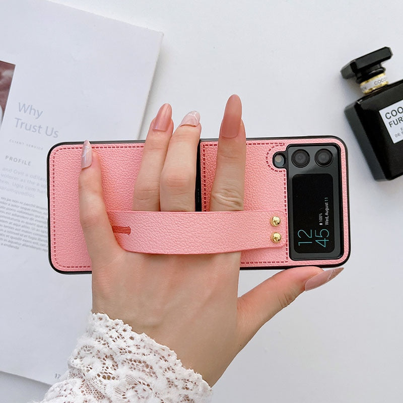 Luxury Wrist Strap Holder Leather Phone Case For Samsung Galaxy Z Flip