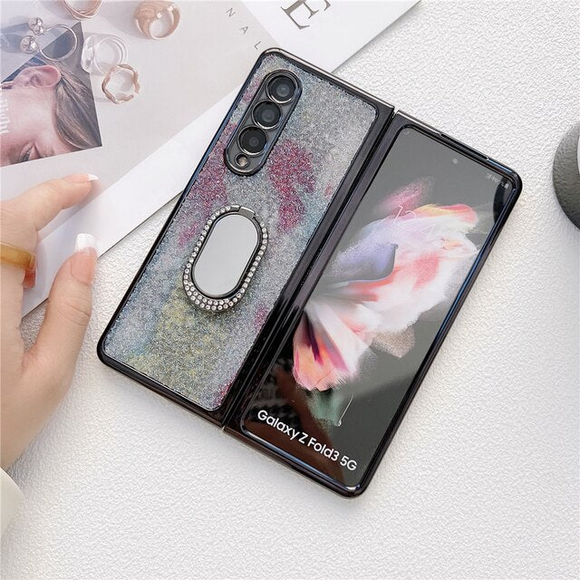 Glitter Diamond Phone Cover For Samsung Z Fold 3 5G With Ring Holder