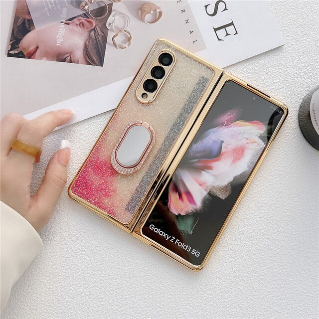 Glitter Diamond Phone Cover For Samsung Z Fold 3 5G With Ring Holder