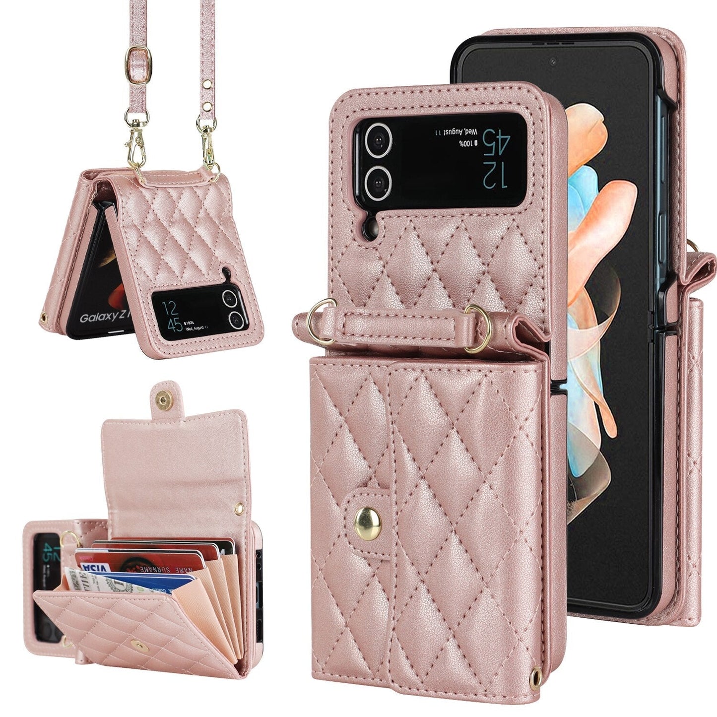 Luxury PU Leather Crossbody Lanyard Holder Magnetic Z Flip 4 & 3 Case