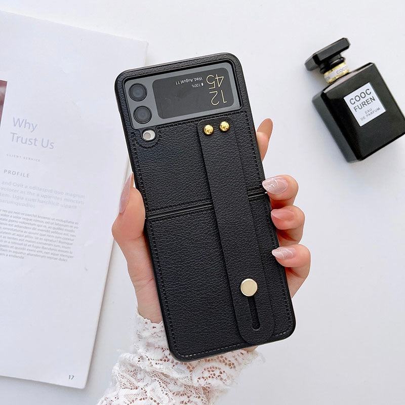 Luxury Wrist Strap Holder Leather Phone Case For Samsung Galaxy Z Flip
