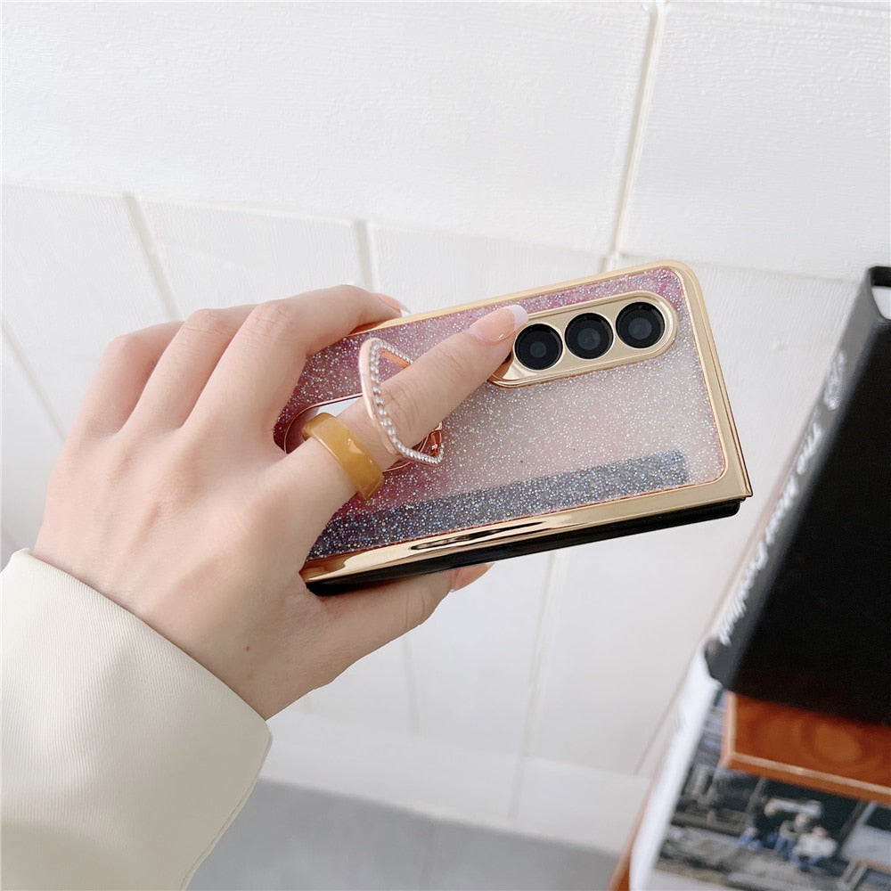 Glitter Diamond Phone Cover For Samsung Z Fold 3 5G With Ring Holder