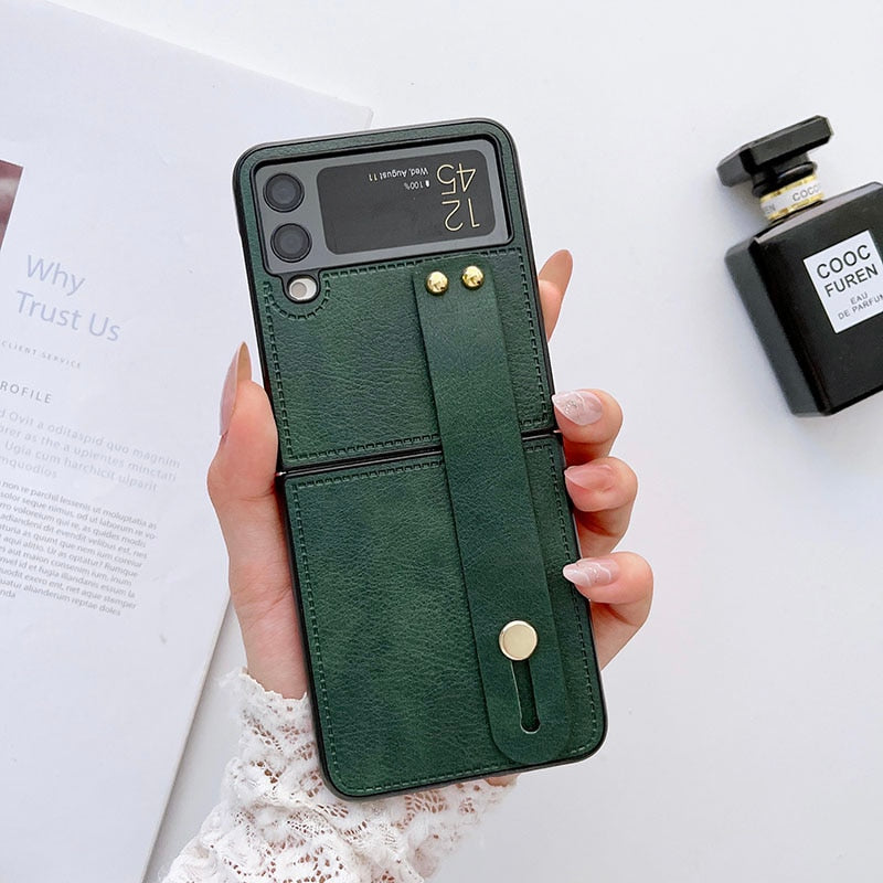 Luxury Wrist Strap Holder Leather Phone Case For Samsung Galaxy Z Flip