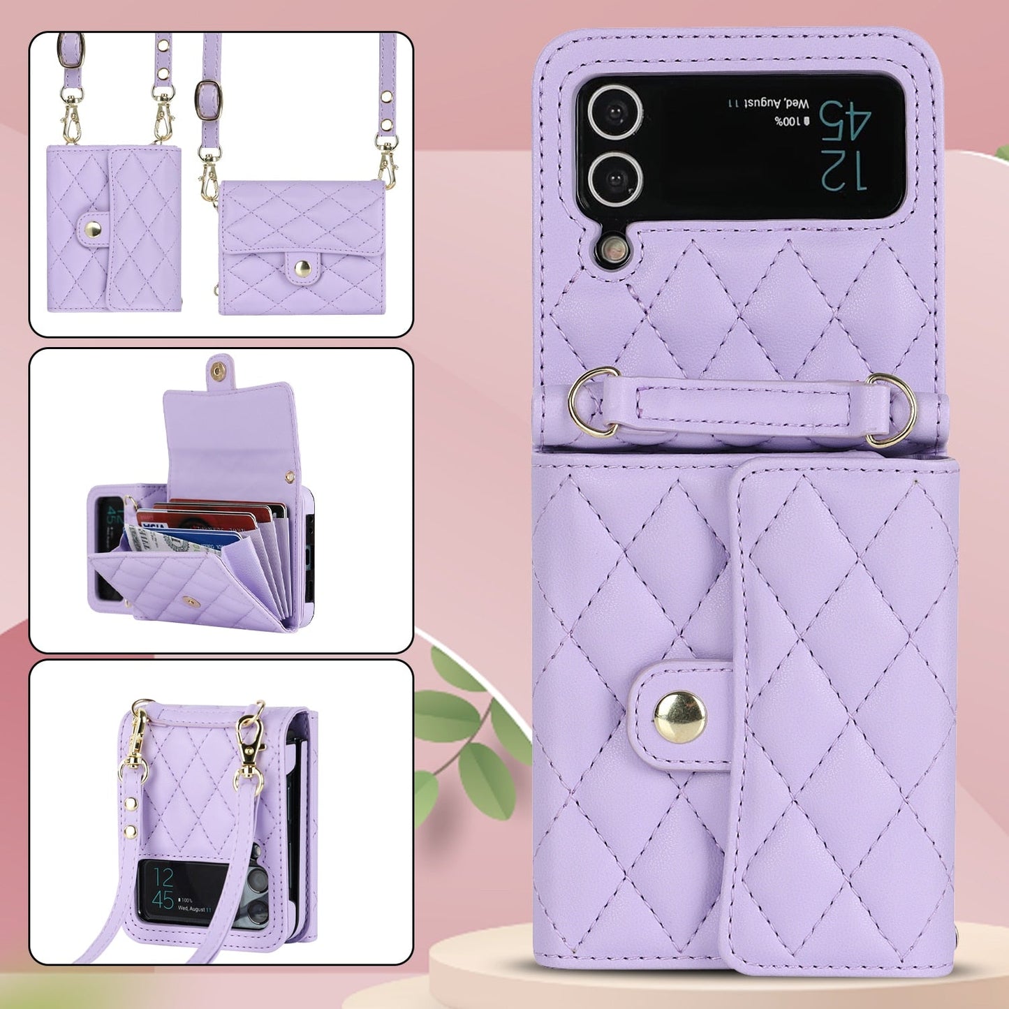 Luxury PU Leather Crossbody Lanyard Holder Magnetic Z Flip 4 & 3 Case