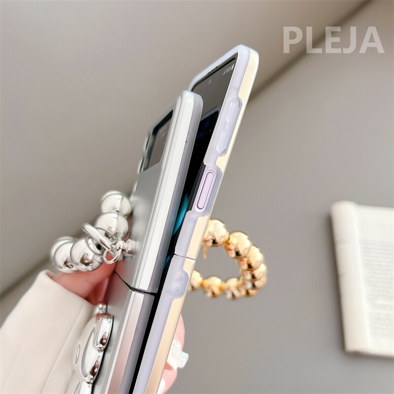 Luxury Plating Silver Cute Bear Stand Phone Case For Samsung Galaxy Z Flip