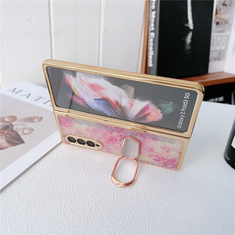 Glitter Diamond Phone Cover For Samsung Z Fold 3 5G With Ring Holder