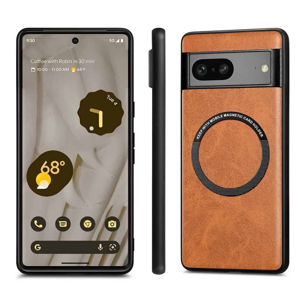Magnetic Leather Wireless Charging Case For Google Pixel 8
