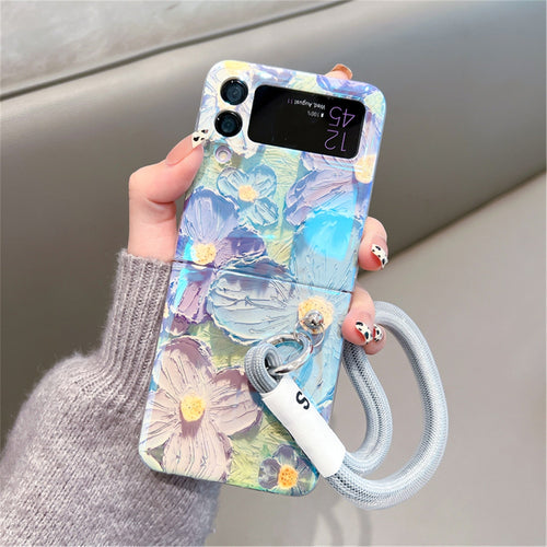 Korean Oil Painting Flowers Case Strap for Samsung Galaxy Z Flip 3 & 4