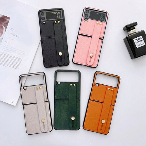 Luxury Wrist Strap Holder Leather Phone Case For Samsung Galaxy Z Flip