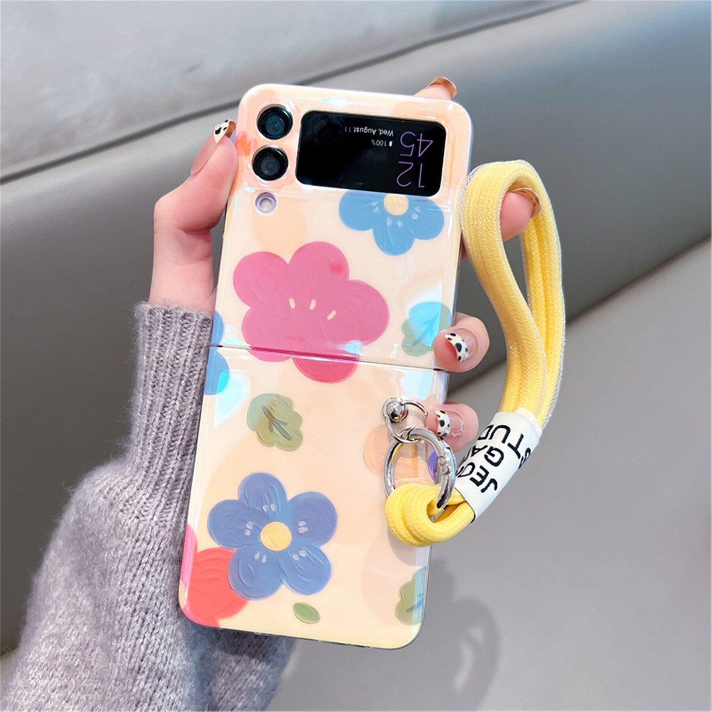 Korean Oil Painting Flowers Case Strap for Samsung Galaxy Z Flip 3 & 4